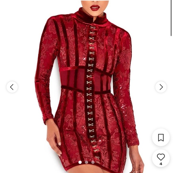 Red velvet sequin corset style mini dress - Picture 1 of 6
